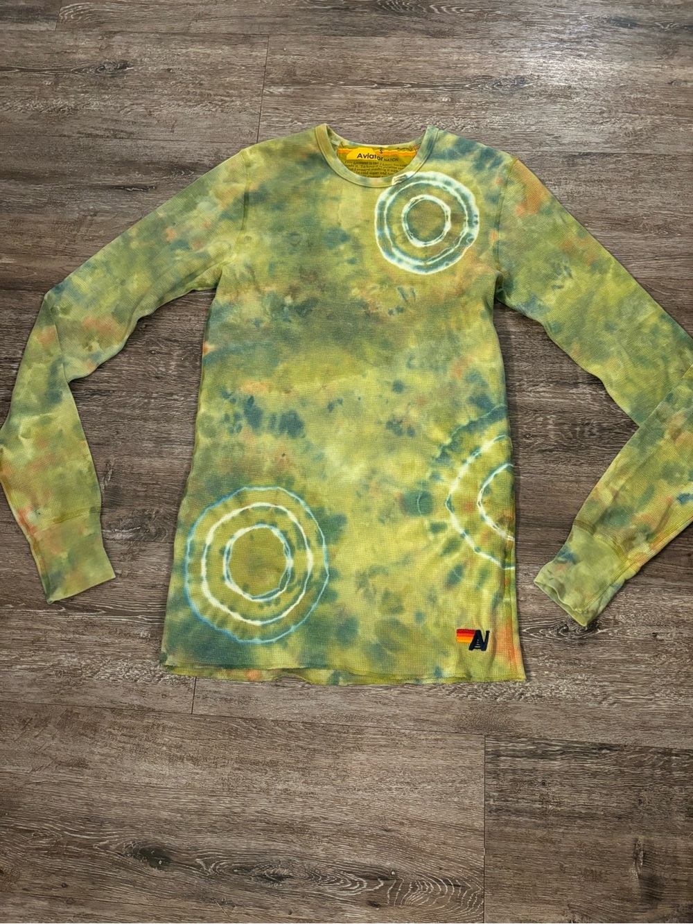 Aviator Nation Green Yellow Tie-Dye Long Sleeve Thermal Shirt
